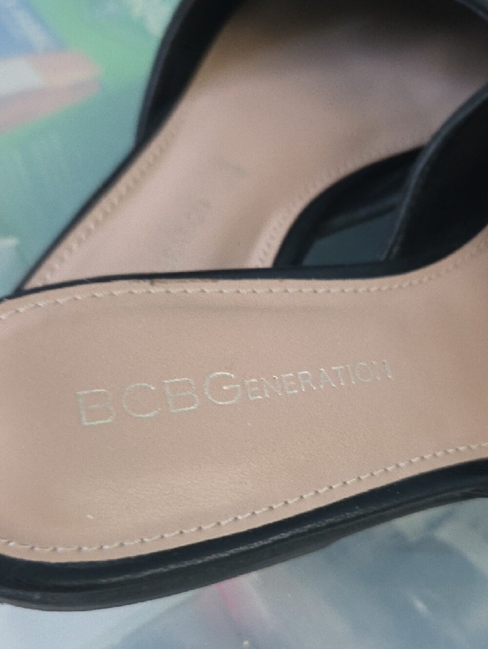 BCBGeneration Black Leather Slip-On Mules with Gold Hardware - Picture 3 of 7